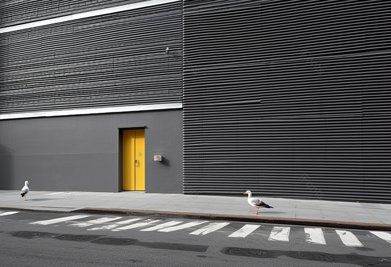 灰色建筑墙与海鸥办公楼外极简构图摄影,高清,摄影图,摄影图片,图片大全,摄影图免费下载